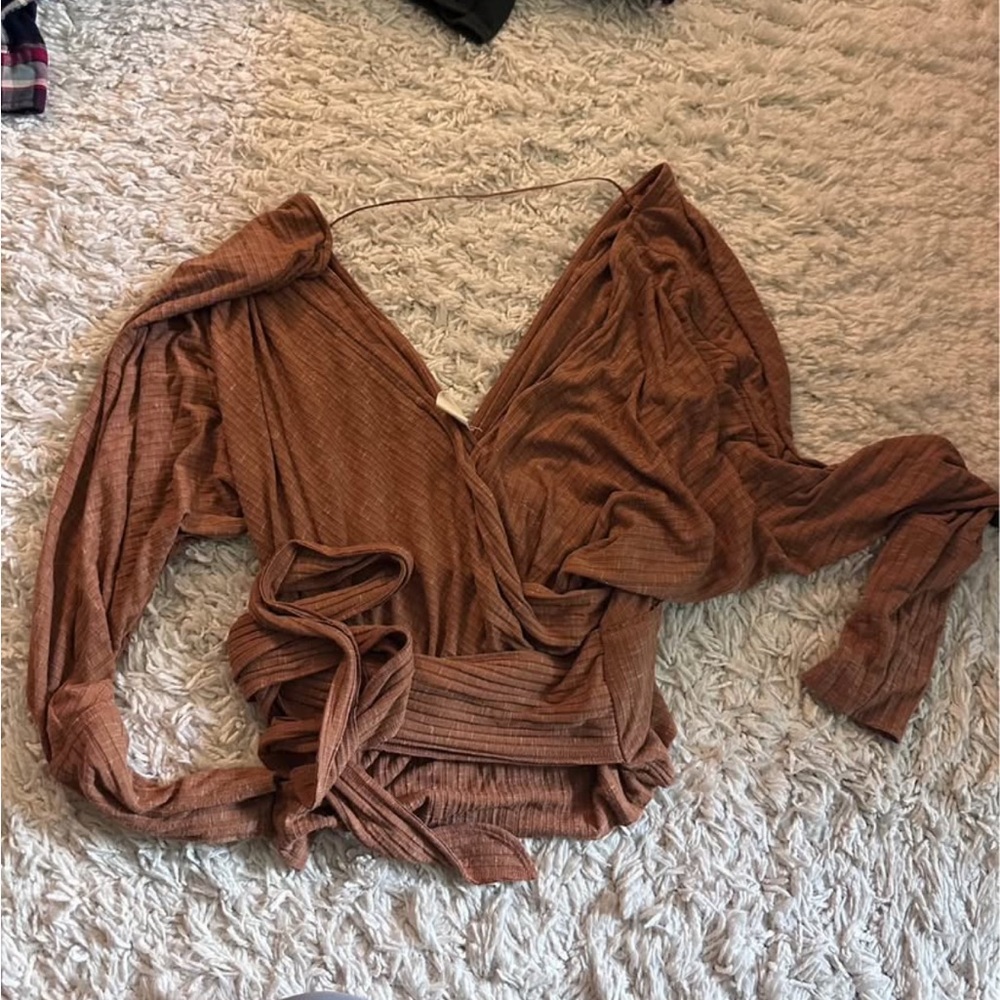 Women's Brown Wrap Top